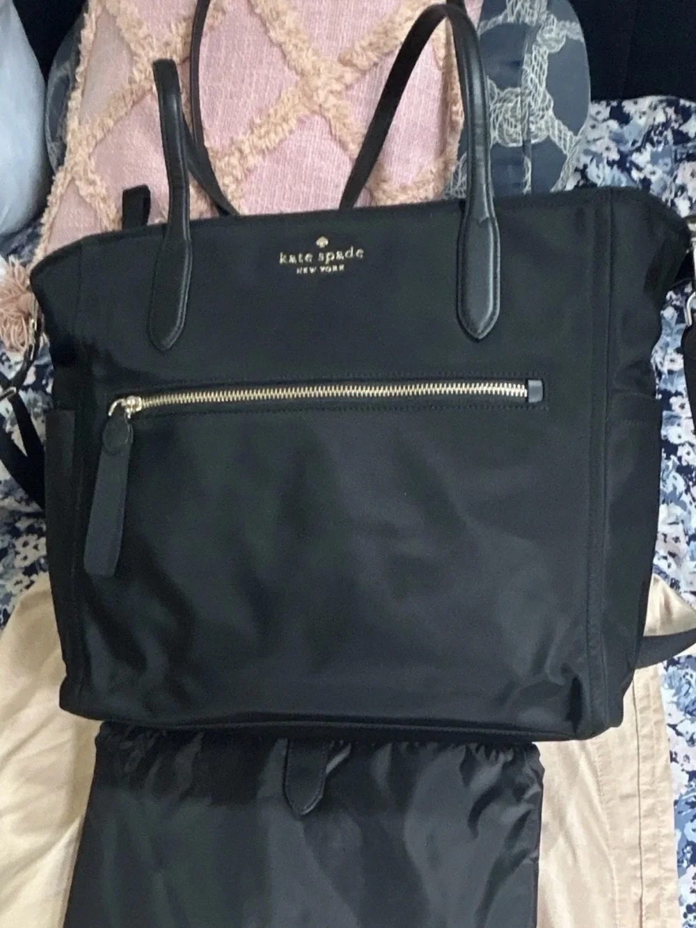kate spade Black Nylon Tote with Front Zip Pocket